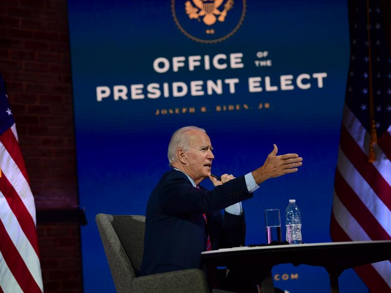 President-elect Joe Biden speaks Monday in Wilmington, Del., during a virtual meeting with the U.S. Conference of Mayors. President-elect Joe Biden speaks Monday in Wilmington, Del., during a virtual meeting with the U.S. Conference of Mayors.