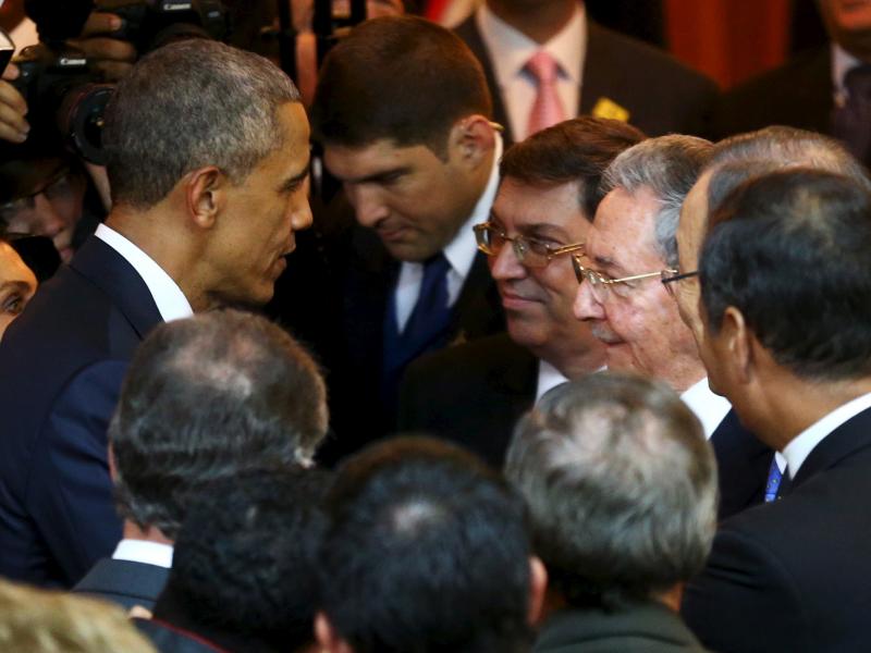 President Obama talks with Cuban counterpart Raul Castro before Friday's inauguration of the VII Summit of the Americas in Panama City. President Obama talks with Cuban counterpart Raul Castro before Friday's inauguration of the VII Summit of the Americas in Panama City.