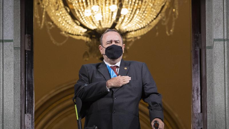 Guatemalan President Alejandro Giammattei, shown at an event marking the country's independence earlier this week, tested positive for COVID-19 Friday. Guatemalan President Alejandro Giammattei, shown at an event marking the country's independence earlier this week, tested positive for COVID-19 Friday.