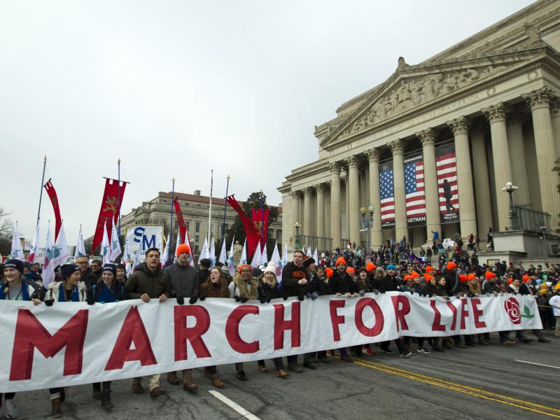 Anti-abortion rights activists march toward the U.S. Supreme Court during the 2019 March for Life in Washington, D.C. President Trump spoke at this year's rally on Friday. Anti-abortion rights activists march toward the U.S. Supreme Court during the 2019 March for Life in Washington, D.C. President Trump spoke at this year's rally on Friday.