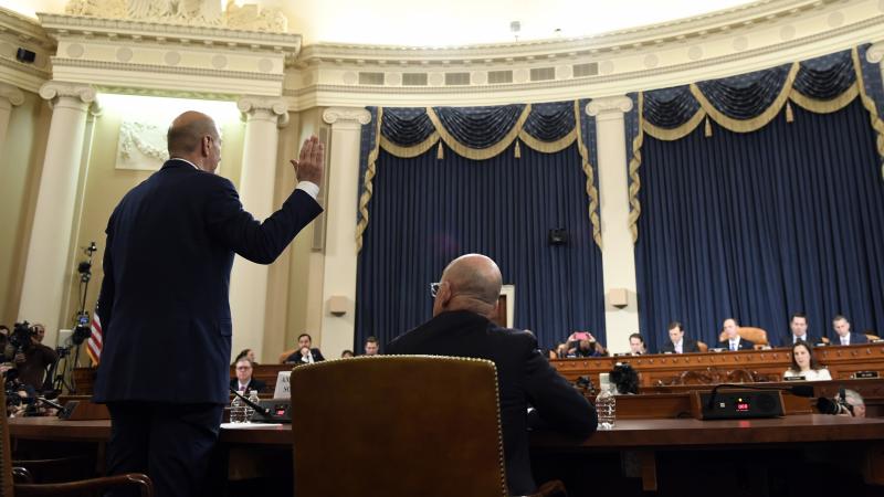The impeachment proceedings against President Trump have featured testimony by U.S. Ambassador to the European Union Gordon Sondland on a key cellphone conversation with Trump regarding Ukraine. Sondland is seen here being sworn in last month. The impeachment proceedings against President Trump have featured testimony by U.S. Ambassador to the European Union Gordon Sondland on a key cellphone conversation with Trump regarding Ukraine. Sondland is seen here being sworn in last month.