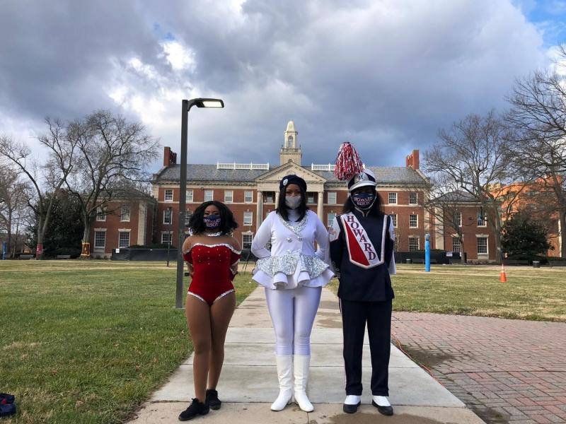 Howard University students (from left) Ayanna Snead, Cheyne Thompson-Quartey and Paula Clark get ready to perform in Wednesday's inaugural parade. Howard University students (from left) Ayanna Snead, Cheyne Thompson-Quartey and Paula Clark get ready to perform in Wednesday's inaugural parade.
