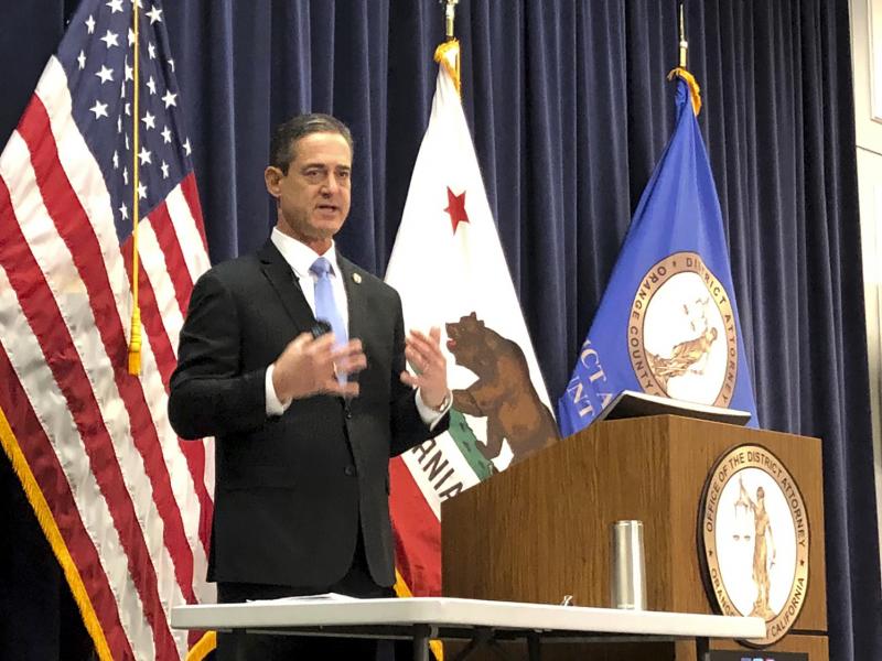 Orange County District Attorney Todd Spitzer says he will drop the charges against an orthopedic surgeon who appeared in a reality TV dating show, at a news conference in Santa Ana, Calif., on Tuesday. He cited insufficient evidence in the case. Orange County District Attorney Todd Spitzer says he will drop the charges against an orthopedic surgeon who appeared in a reality TV dating show, at a news conference in Santa Ana, Calif., on Tuesday. He cited insufficient evidence in the case.
