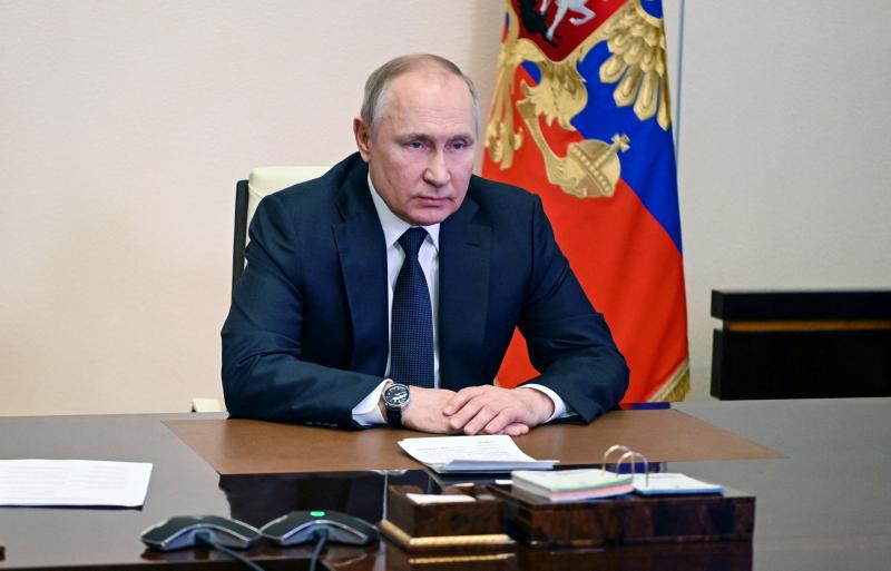 Russian President Vladimir Putin chairs a Security Council meeting via teleconference call on March 3. Russian President Vladimir Putin chairs a Security Council meeting via teleconference call on March 3.