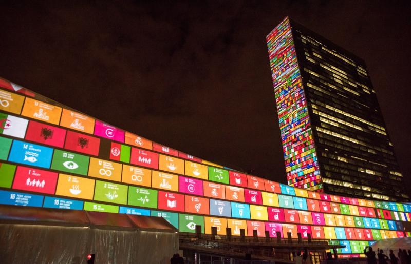 Last year, the U.N. projected images of the Sustainable Development Goals on its headquarters. Last year, the U.N. projected images of the Sustainable Development Goals on its headquarters.