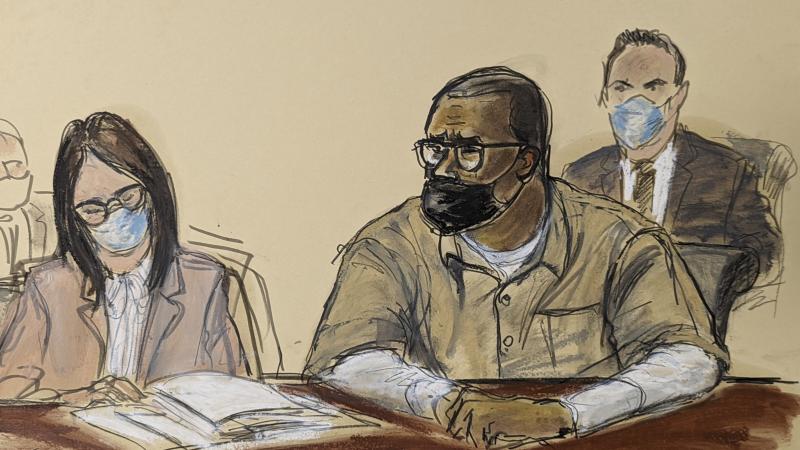 A sketch of R. Kelly during his sentencing hearing Wednesday in New York. A sketch of R. Kelly during his sentencing hearing Wednesday in New York.