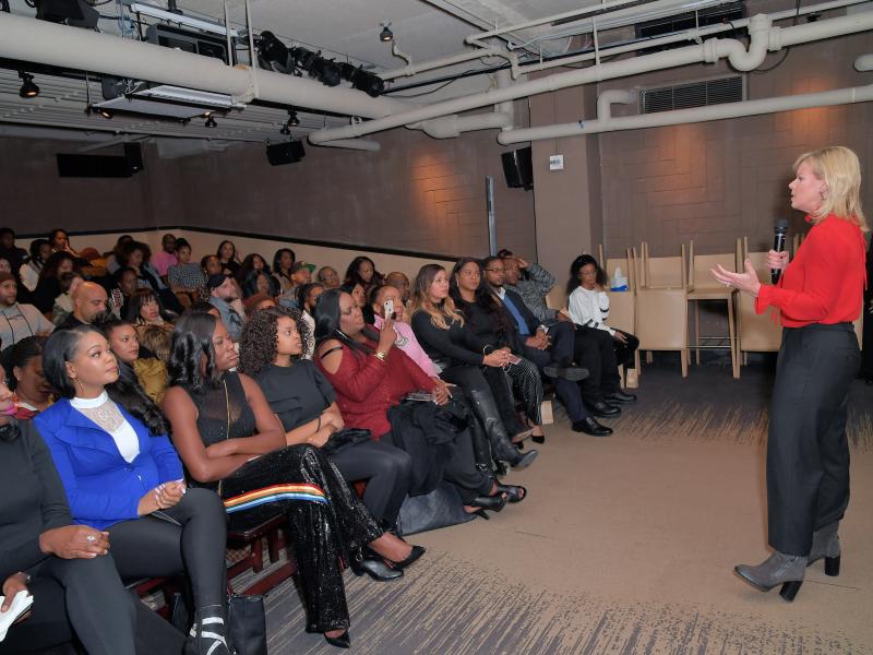 Journalist Gretchen Carlson addresses the crowd before the planned screening of Surviving R. Kelly in New York on Dec. 4, 2018. The room was evacuated after a gun threat was called in. Journalist Gretchen Carlson addresses the crowd before the planned screening of Surviving R. Kelly in New York on Dec. 4, 2018. The room was evacuated after a gun threat was called in.