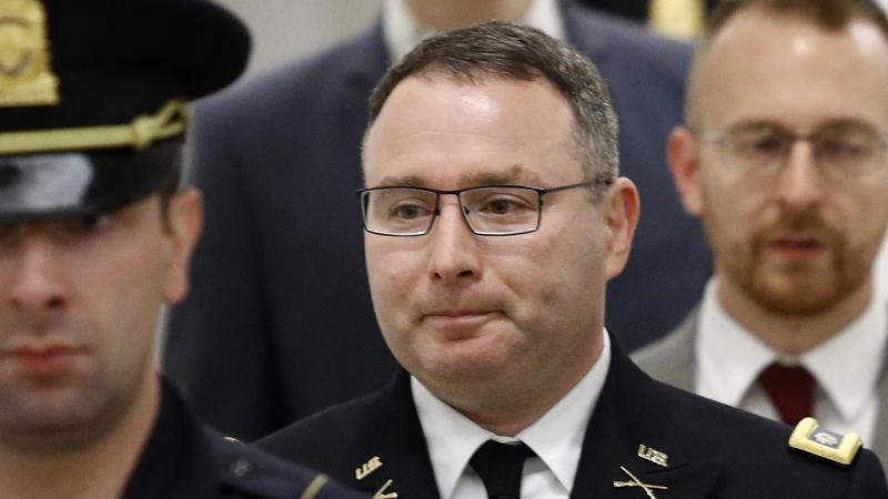 Army Lt. Col. Alexander Vindman, a military officer at the National Security Council, departed after testifying on Oct. 29. Army Lt. Col. Alexander Vindman, a military officer at the National Security Council, departed after testifying on Oct. 29.