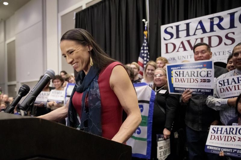 After winning Kansas' 3rd District, Sharice Davids is projected to become one of the first Native American women to serve in Congress and the first LGBTQ person to represent the state in the lawmaking body. After winning Kansas' 3rd District, Sharice Davids is projected to become one of the first Native American women to serve in Congress and the first LGBTQ person to represent the state in the lawmaking body.