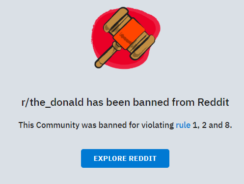 Reddit announced on Monday that it has banned the popular subreddit for Trump fans called The_Donald. Reddit previously had taken action against the forum over posting content that violated its rules. Reddit announced on Monday that it has banned the popular subreddit for Trump fans called The_Donald. Reddit previously had taken action against the forum over posting content that violated its rules.