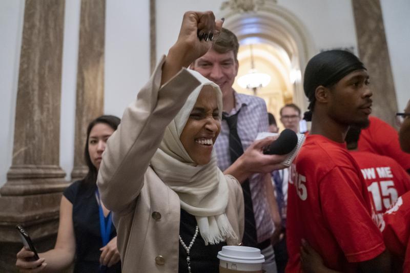 Rep. Ilhan Omar, shown here at the Capitol on Thursday, has been a target of racist rhetoric from President Trump. Rep. Ilhan Omar, shown here at the Capitol on Thursday, has been a target of racist rhetoric from President Trump.