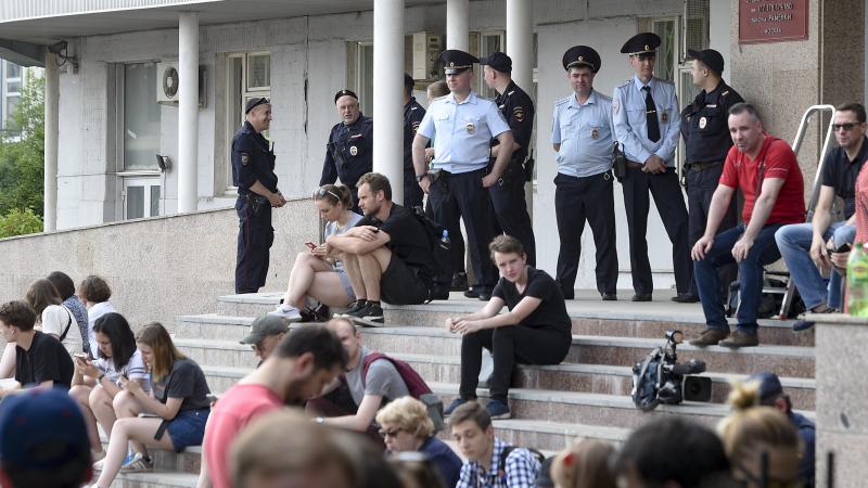 The U.S.-based Free Russia Foundation accuses Russia of exploiting Western legal systems. Above, supporters of arrested journalist Ivan Golunov (freed on Tuesday) gathered at a court building in Moscow. The U.S.-based Free Russia Foundation accuses Russia of exploiting Western legal systems. Above, supporters of arrested journalist Ivan Golunov (freed on Tuesday) gathered at a court building in Moscow.