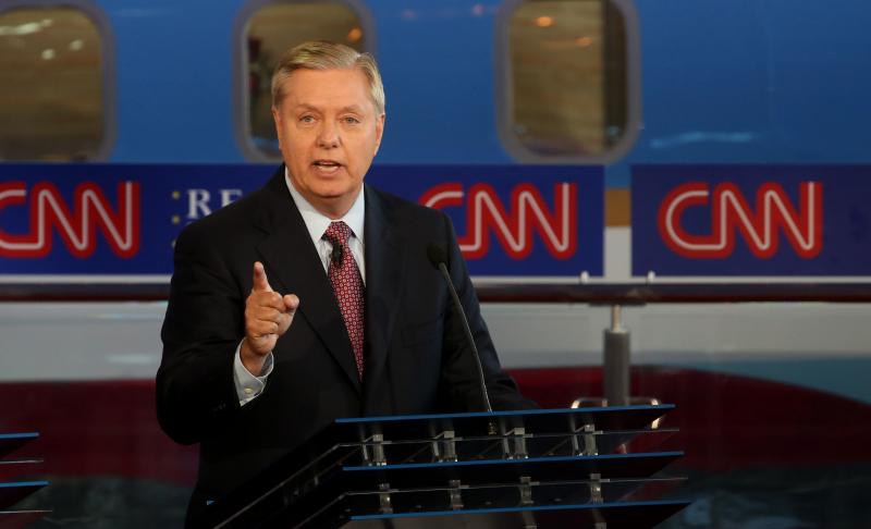 Republican presidential candidate Sen. Lindsey Graham speaks during the presidential debates at the Reagan Library on Wednesday in Simi Valley, Calif. Republican presidential candidate Sen. Lindsey Graham speaks during the presidential debates at the Reagan Library on Wednesday in Simi Valley, Calif.