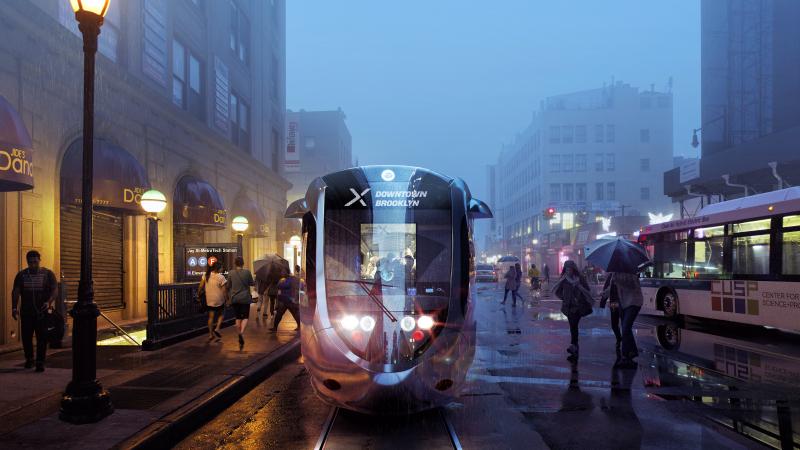 New York Mayor Bill de Blasio recently unveiled details of his plan to build a streetcar connecting Brooklyn and Queens. Above is a rendering of the proposed streetcar line. New York Mayor Bill de Blasio recently unveiled details of his plan to build a streetcar connecting Brooklyn and Queens. Above is a rendering of the proposed streetcar line.