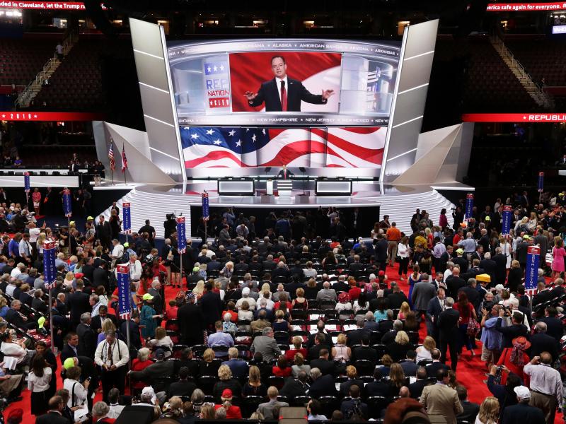 Reince Priebus, chairman of the Republican National Committee, speaks to the delegates on start of the first day of the Republican National Convention. An estimated 50,000 people are expected in Cleveland, including hundreds of protesters and members of t Reince Priebus, chairman of the Republican National Committee, speaks to the delegates on start of the first day of the Republican National Convention. An estimated 50,000 people are expected in Cleveland, including hundreds of protesters and members of t
