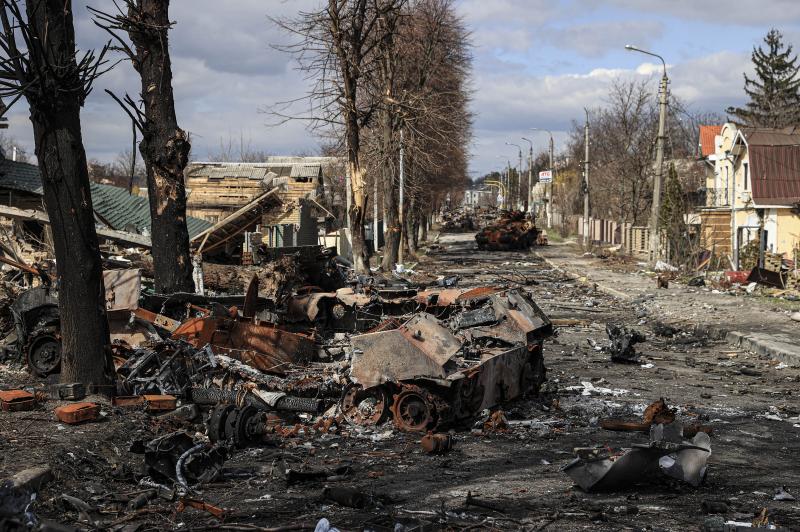 Destruction in Bucha, Ukraine, on Monday. Destruction in Bucha, Ukraine, on Monday.