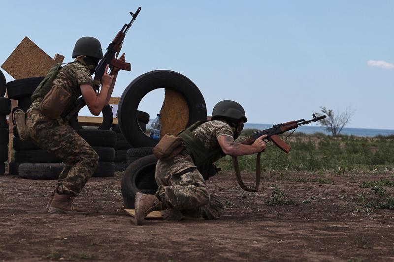 Service members of the 126th Separate Territorial Brigade of the Armed Forces of Ukraine take part in military exercises in the Odesa region on Wednesday. Service members of the 126th Separate Territorial Brigade of the Armed Forces of Ukraine take part in military exercises in the Odesa region on Wednesday.