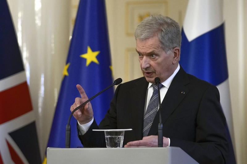Finland's President Sauli Niinisto speaks during a press conference with British Prime Minister Boris Johnson at the Presidential Palace on Wednesday in Helsinki, Finland. Niinisto and Finland's Prime Minister Sanna Marin said Thursday in a joint statemen Finland's President Sauli Niinisto speaks during a press conference with British Prime Minister Boris Johnson at the Presidential Palace on Wednesday in Helsinki, Finland. Niinisto and Finland's Prime Minister Sanna Marin said Thursday in a joint statemen