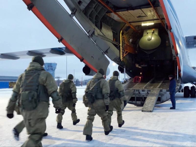 In this photo taken from video, Russian peacekeepers board a Russian military plane at an airfield outside Moscow to fly to Kazakhstan on Thursday. A Russia-led military alliance, the Collective Security Treaty Organization, said early Thursday that it wo In this photo taken from video, Russian peacekeepers board a Russian military plane at an airfield outside Moscow to fly to Kazakhstan on Thursday. A Russia-led military alliance, the Collective Security Treaty Organization, said early Thursday that it wo