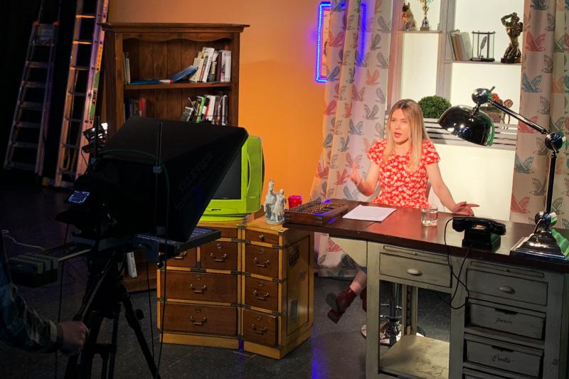 Journalist Masha Borzunova during a taping of the show Fake News in TV Rain's Moscow studios. Journalist Masha Borzunova during a taping of the show Fake News in TV Rain's Moscow studios.
