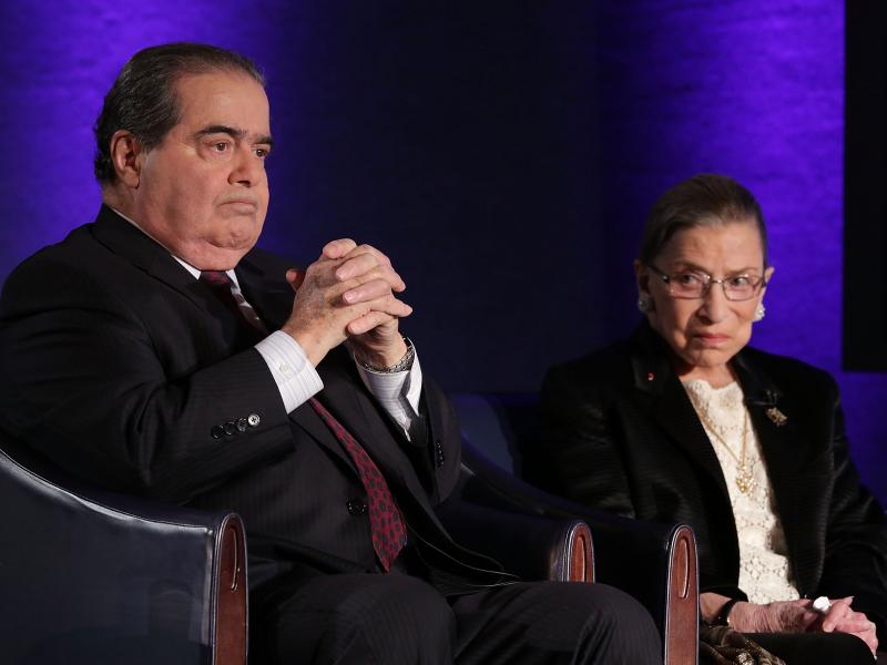 Conservative Justice Antonin Scalia and his longtime liberal dueling partner, Justice Ruth Bader Ginsburg, in 2014. Conservative Justice Antonin Scalia and his longtime liberal dueling partner, Justice Ruth Bader Ginsburg, in 2014.