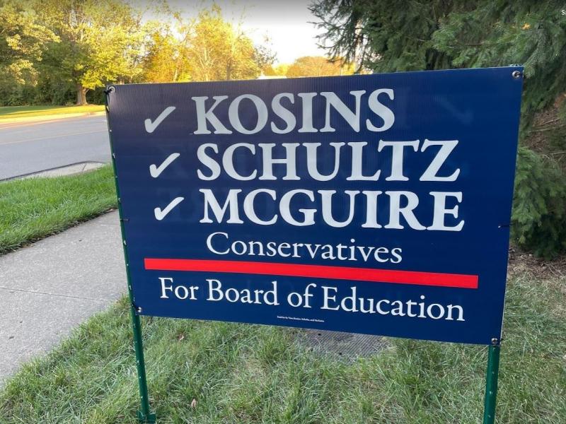 A campaign sign for a slate of candidates challenging three incumbent board members in Centerville, Ohio. If they win, they would control the five member board. It is a non-partisan position, but national political hot buttons have infused the race. A campaign sign for a slate of candidates challenging three incumbent board members in Centerville, Ohio. If they win, they would control the five member board. It is a non-partisan position, but national political hot buttons have infused the race.