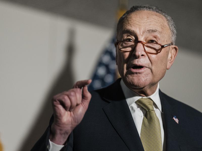 Senate Majority Leader Chuck Schumer, D-N.Y., speaks during a news conference Tuesday on Capitol Hill following a Senate Democratic Caucus meeting on voting rights and the filibuster. Senate Majority Leader Chuck Schumer, D-N.Y., speaks during a news conference Tuesday on Capitol Hill following a Senate Democratic Caucus meeting on voting rights and the filibuster.