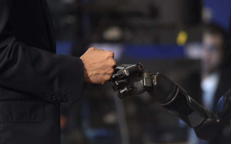 President Barack Obama bumped fists with Nathan Copeland during a tour of innovation projects at the White House Frontiers Conference at the University of Pittsburgh in 2016. President Barack Obama bumped fists with Nathan Copeland during a tour of innovation projects at the White House Frontiers Conference at the University of Pittsburgh in 2016.