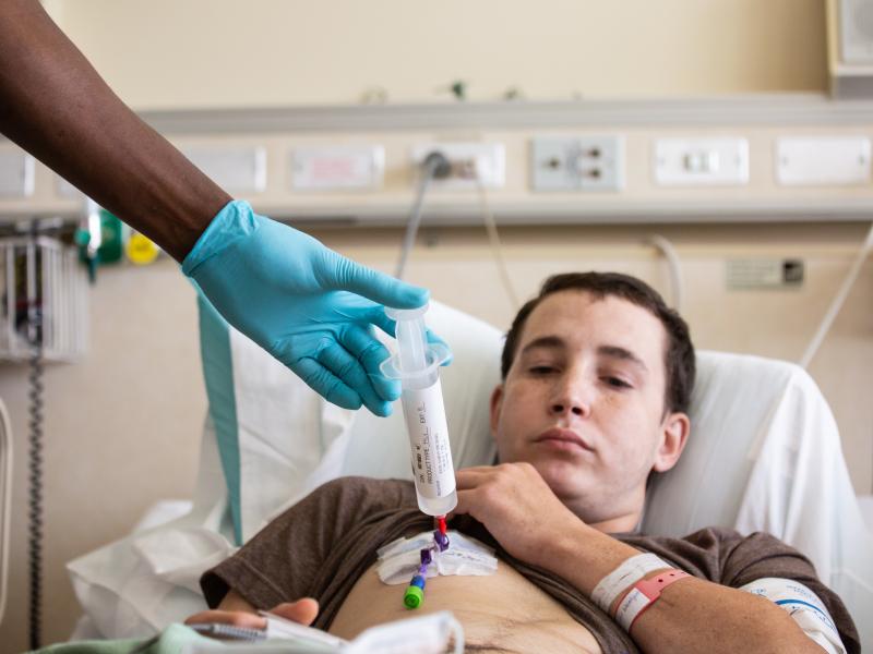 Patient Aaron Reid receives (CAR) T-cell therapy at the NIH in Bethesda, MD. The process took five minutes to complete. Patient Aaron Reid receives (CAR) T-cell therapy at the NIH in Bethesda, MD. The process took five minutes to complete.