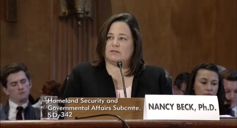 Nancy Beck testifies in front of the Senate in 2017 when she was a senior policy director at the American Chemistry Council trade group. President Trump nominated Beck to head the Consumer Product Safety Commission. Nancy Beck testifies in front of the Senate in 2017 when she was a senior policy director at the American Chemistry Council trade group. President Trump nominated Beck to head the Consumer Product Safety Commission.