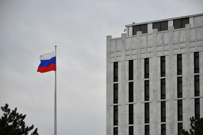 Russia's embassy in Washington, D.C. is pictured on Wednesday. The U.S. and European allies are kicking selected Russian banks from the SWIFT messaging system. Russia's embassy in Washington, D.C. is pictured on Wednesday. The U.S. and European allies are kicking selected Russian banks from the SWIFT messaging system.