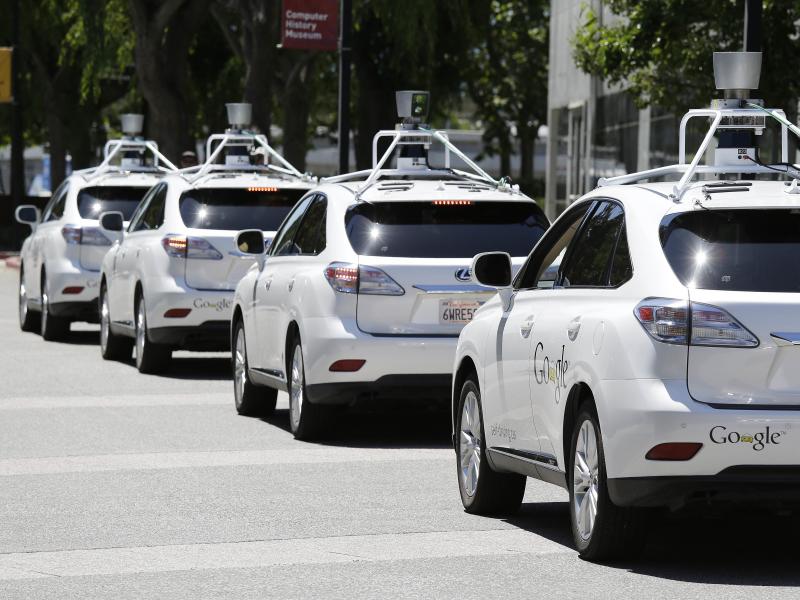 Google self-driving cars are shown outside the Computer History Museum in Mountain View, Calif., in May 2014. Google self-driving cars are shown outside the Computer History Museum in Mountain View, Calif., in May 2014.