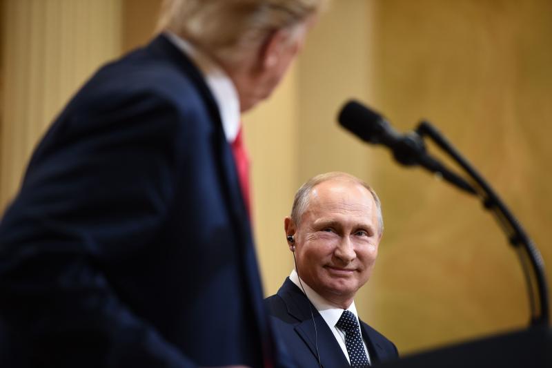 President Trump and Russian President Vladimir Putin attend a joint press conference after a July 2018 meeting in Helsinki. President Trump and Russian President Vladimir Putin attend a joint press conference after a July 2018 meeting in Helsinki.