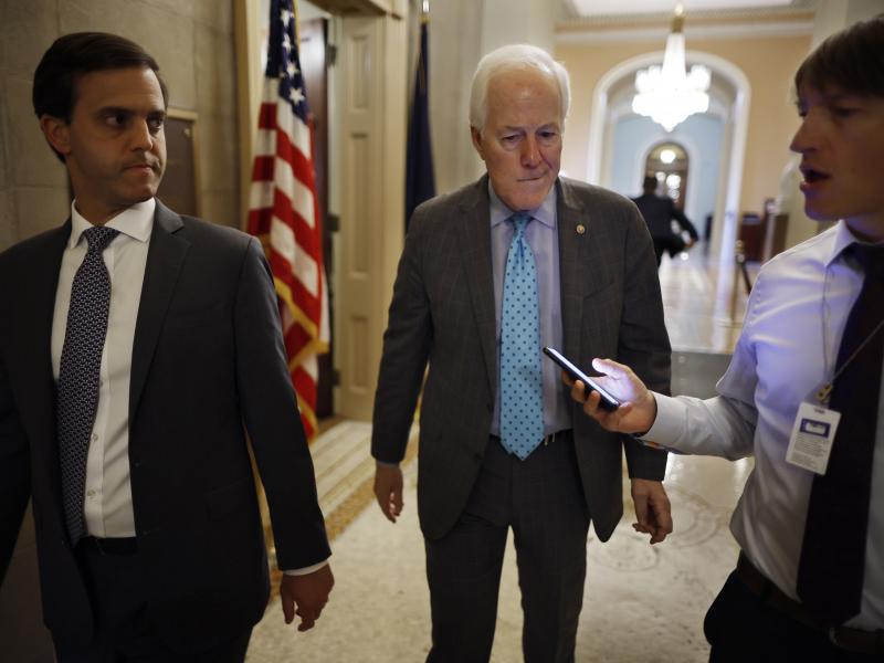 Senate Minority Whip John Cornyn of Texas, the lead Republican negotiator, talks to reporters after giving a speech in support of the Bipartisan Safer Communities Act at the Capitol on Wednesday. Senate Minority Whip John Cornyn of Texas, the lead Republican negotiator, talks to reporters after giving a speech in support of the Bipartisan Safer Communities Act at the Capitol on Wednesday.