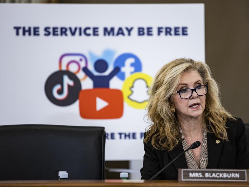 Ranking member Sen. Marsha Blackburn, R-Tenn., speaks during a Senate Subcommittee on Consumer Protection, Product Safety, and Data Security hearing about online child safety in October. Ranking member Sen. Marsha Blackburn, R-Tenn., speaks during a Senate Subcommittee on Consumer Protection, Product Safety, and Data Security hearing about online child safety in October.