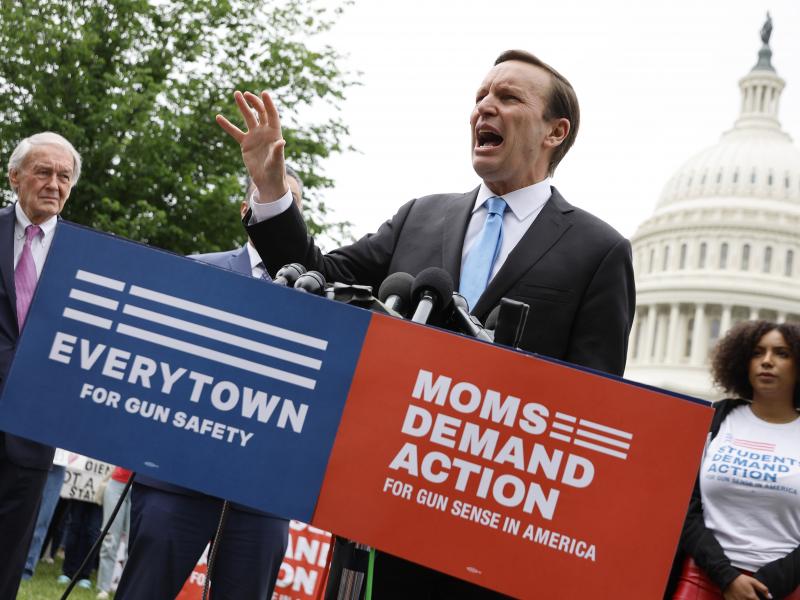 Sen. Chris Murphy, D-Conn., addresses a rally with fellow Senate Democrats and gun control advocacy groups outside the U.S. Capitol on Thursday. Organized by Moms Demand Action, Everytown for Gun Safety and Students Demand Action, the rally brought togeth Sen. Chris Murphy, D-Conn., addresses a rally with fellow Senate Democrats and gun control advocacy groups outside the U.S. Capitol on Thursday. Organized by Moms Demand Action, Everytown for Gun Safety and Students Demand Action, the rally brought togeth