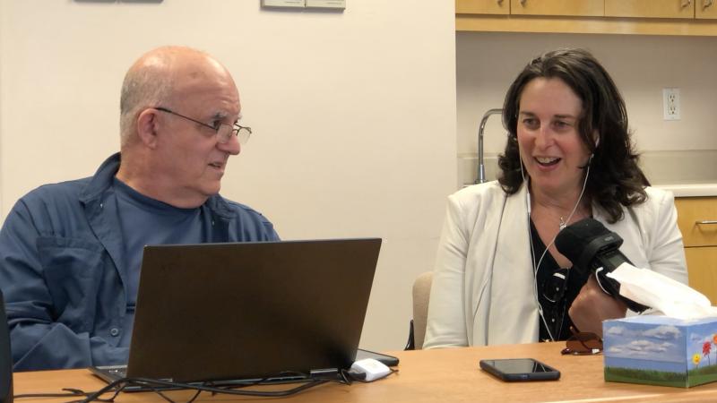 Reporter Chloe Veltman reacts to hearing her digital voice double, "Chloney," for the first time, with Speech Morphing chief linguist Mark Seligman. Reporter Chloe Veltman reacts to hearing her digital voice double, "Chloney," for the first time, with Speech Morphing chief linguist Mark Seligman.