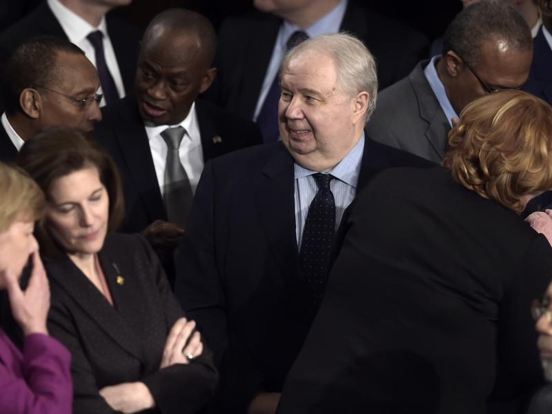 Russian Ambassador Sergey Kislyak arrives before President Trump's address to a joint session of Congress on Tuesday. Russian Ambassador Sergey Kislyak arrives before President Trump's address to a joint session of Congress on Tuesday.