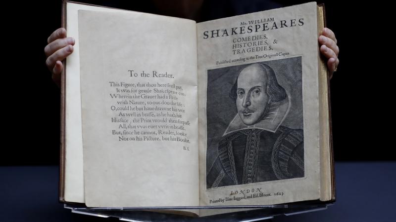 William Shakespeare's First Folio is displayed at Christie's auction rooms in London earlier this year. The book was published in 1623 and contains 36 of Shakespeare's plays. William Shakespeare's First Folio is displayed at Christie's auction rooms in London earlier this year. The book was published in 1623 and contains 36 of Shakespeare's plays.