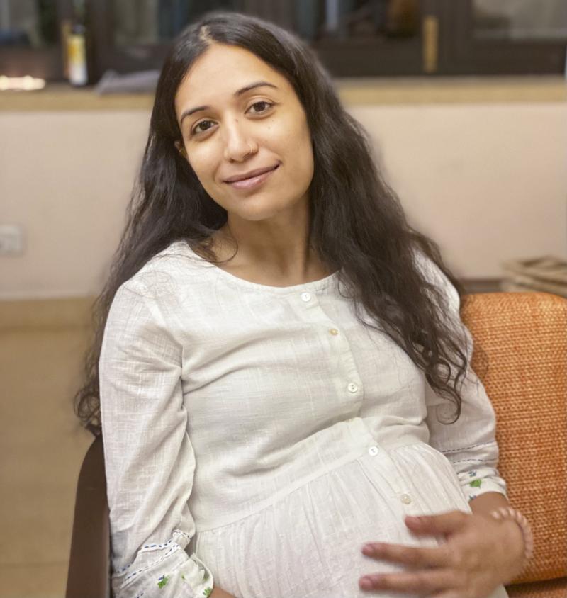Priyali Sur, 29 weeks pregnant, at home in Delhi on April 30. Priyali Sur, 29 weeks pregnant, at home in Delhi on April 30.