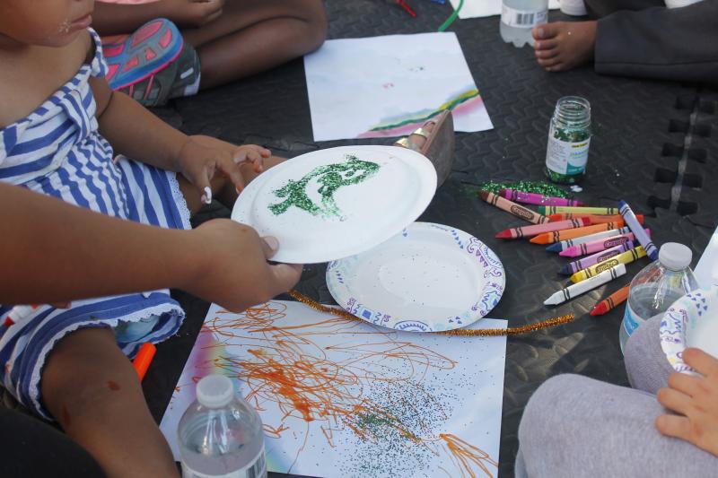 On a recent day, the sidewalk school in Matamoros, Mexico, began with arts and crafts. On a recent day, the sidewalk school in Matamoros, Mexico, began with arts and crafts.