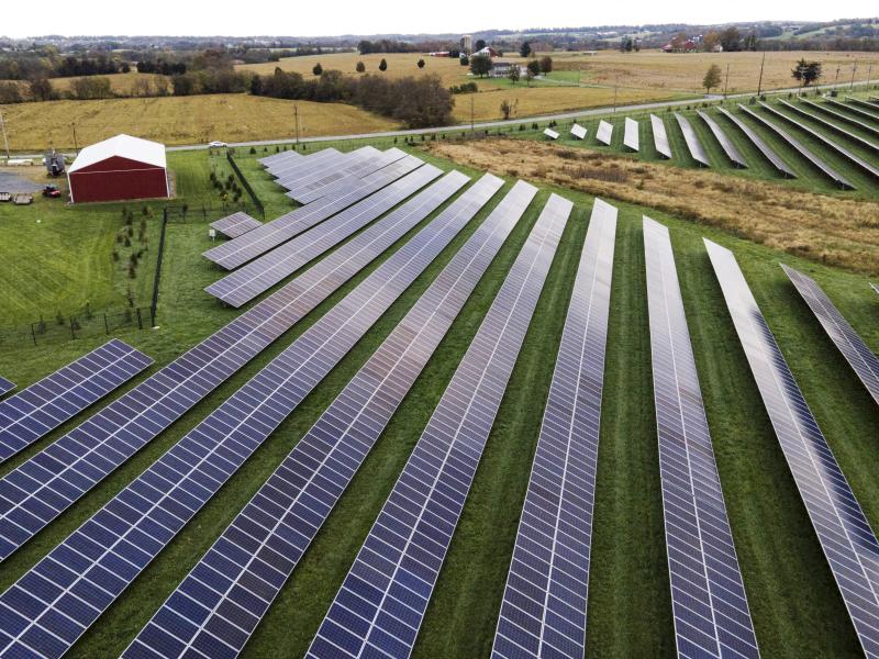 Farmland is seen with standard solar panels from Cypress Creek Renewables, Oct. 28, 2021, in Thurmont, Md. Farmland is seen with standard solar panels from Cypress Creek Renewables, Oct. 28, 2021, in Thurmont, Md.