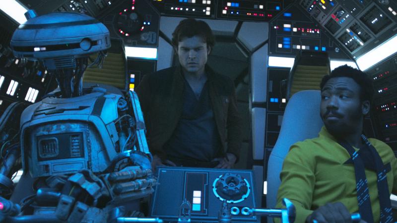 Never tell him the odds: L3-37 (Phoebe Waller-Bridge), Han Solo (Alden Ehrenreich) and Lando Calrissian (Donald Glover) in Solo: A Star Wars Story. Never tell him the odds: L3-37 (Phoebe Waller-Bridge), Han Solo (Alden Ehrenreich) and Lando Calrissian (Donald Glover) in Solo: A Star Wars Story.