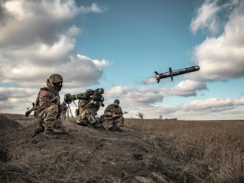 In an image released by Ukrainian Defense Ministry Press Service, Ukrainian soldiers use a launcher with U.S. Javelin missiles during military exercises in Donetsk region, Ukraine, on Thursday. In an image released by Ukrainian Defense Ministry Press Service, Ukrainian soldiers use a launcher with U.S. Javelin missiles during military exercises in Donetsk region, Ukraine, on Thursday.