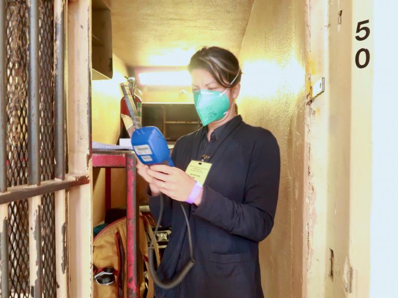 Rachel Sklar, an environmental epidemiologist and postdoctoral scholar is seen at the San Quentin State Prison in California, collecting data on COVID-19 transmission in the state's prison population. Sklar, who is of Filipino descent, says she has been d Rachel Sklar, an environmental epidemiologist and postdoctoral scholar is seen at the San Quentin State Prison in California, collecting data on COVID-19 transmission in the state's prison population. Sklar, who is of Filipino descent, says she has been d