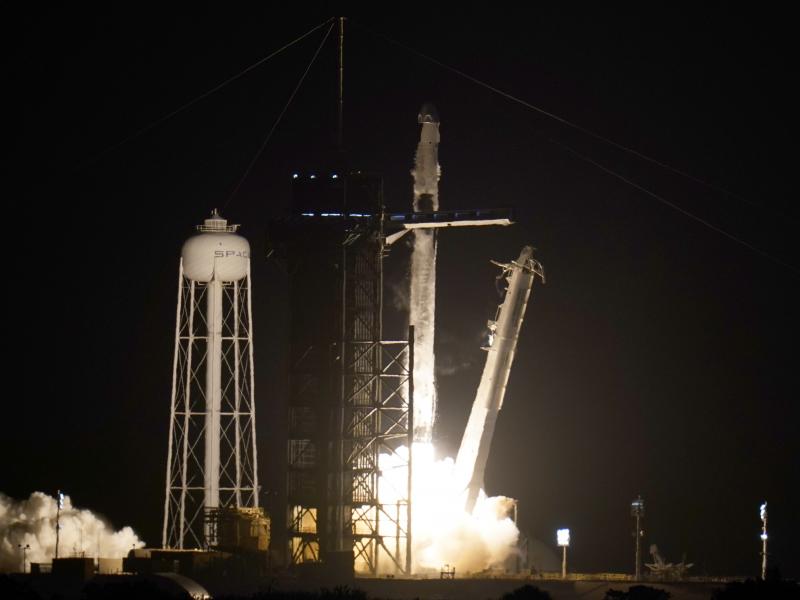 A SpaceX Falcon 9 rocket with the Crew Dragon space capsule lifts off from Pad 39A at Kennedy Space Center in Cape Canaveral, Fla., on Friday. A SpaceX Falcon 9 rocket with the Crew Dragon space capsule lifts off from Pad 39A at Kennedy Space Center in Cape Canaveral, Fla., on Friday.