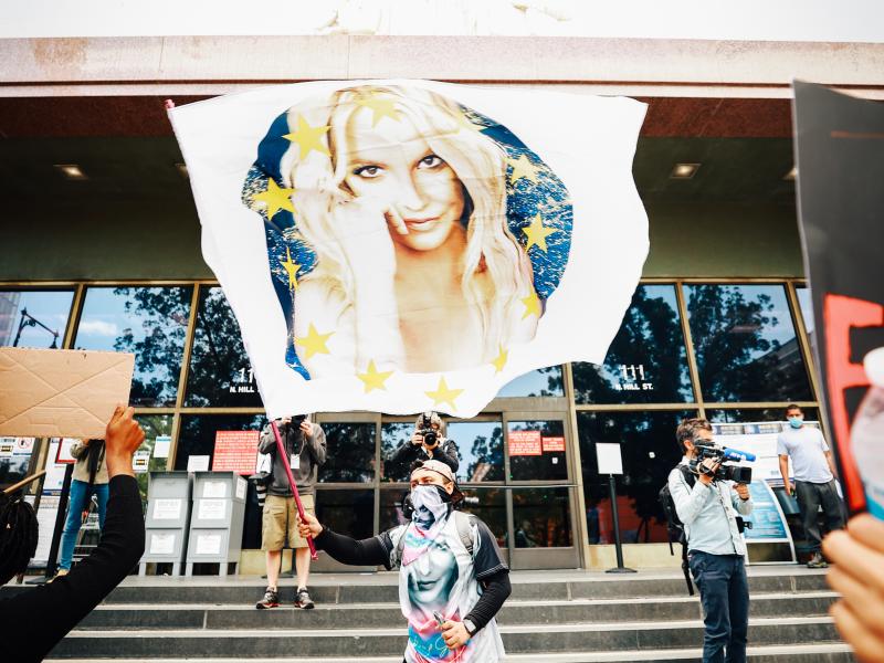 A #FreeBritney protestor flies a Britney flag outside a Los Angeles courthouse. The superstar's conservatorship case has another hearing July 14. A #FreeBritney protestor flies a Britney flag outside a Los Angeles courthouse. The superstar's conservatorship case has another hearing July 14.