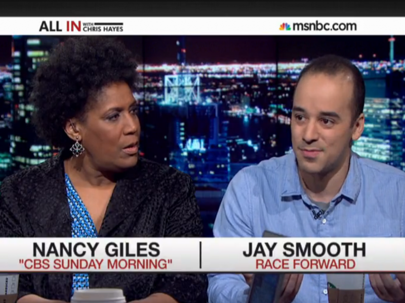 "It's also interesting because I'm actually black, but you assumed otherwise," Jay Smooth told Nancy Giles. "It's also interesting because I'm actually black, but you assumed otherwise," Jay Smooth told Nancy Giles.