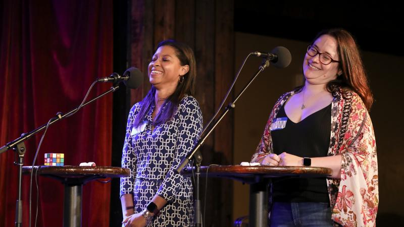 Contestants go head-to-head in Ask Me Another's final round at the Bell House in Brooklyn, New York. Contestants go head-to-head in Ask Me Another's final round at the Bell House in Brooklyn, New York.