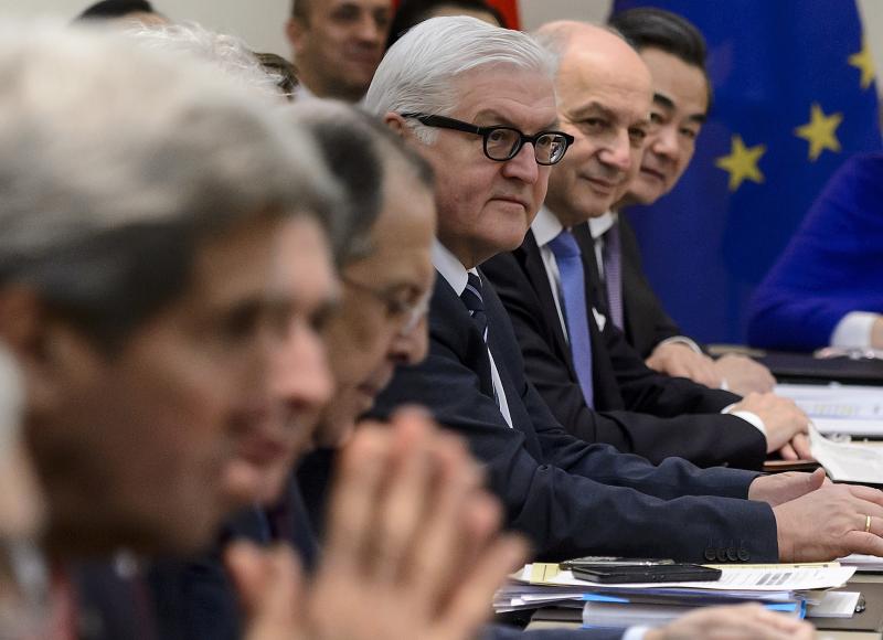 Ahead of Tuesday's deadline, Secretary of State John Kerry, Russian Foreign Minister Sergei Lavrov, German Foreign Minister Frank-Walter Steinmeier, French Foreign Minister Laurent Fabius and Chinese Foreign Minister Wang Yi wait Monday for the opening of Ahead of Tuesday's deadline, Secretary of State John Kerry, Russian Foreign Minister Sergei Lavrov, German Foreign Minister Frank-Walter Steinmeier, French Foreign Minister Laurent Fabius and Chinese Foreign Minister Wang Yi wait Monday for the opening of